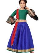 Blue self design silk stitched lehenga