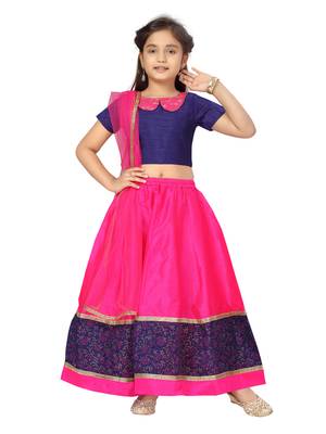 Rani-pink plain silk stitched lehenga 5
