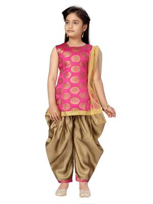 Pink plain silk girls-top-bottom 1