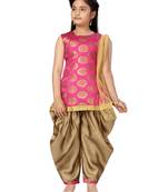 Pink plain silk girls-top-bottom