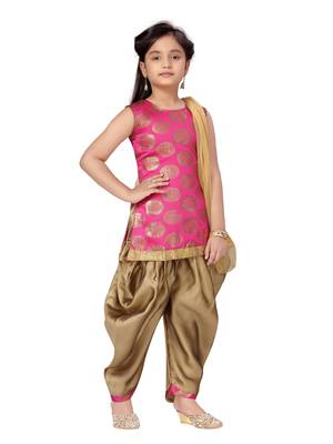 Pink plain silk girls-top-bottom 2