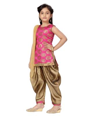 Pink plain silk girls-top-bottom 3