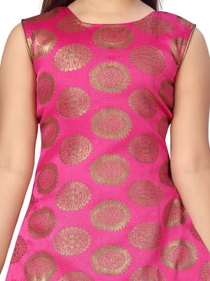 Pink plain silk girls-top-bottom 5