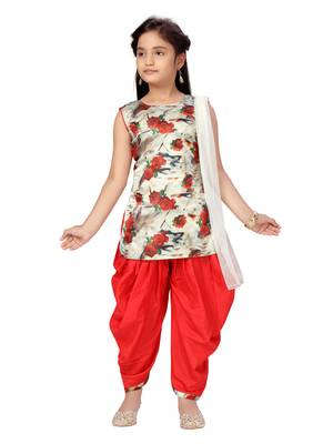 Red plain silk girls-top-bottom 1