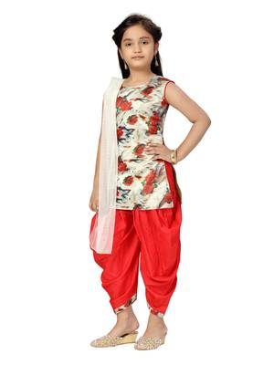 Red plain silk girls-top-bottom 3