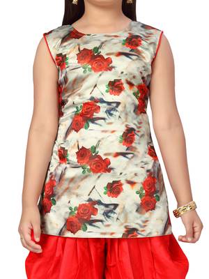 Red plain silk girls-top-bottom 5