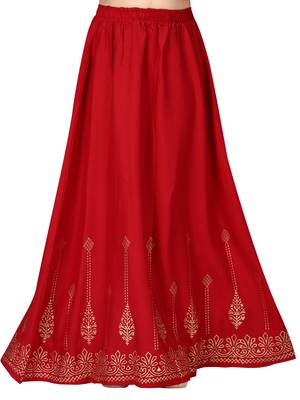 Maroon printed cotton kids-skirts 1