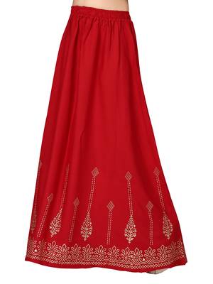 Maroon printed cotton kids-skirts 3
