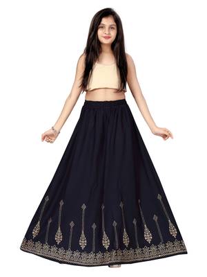 Blue printed cotton kids-skirts 1