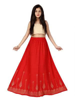 Red printed cotton kids-skirts 1