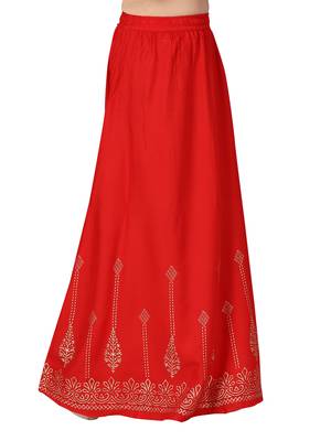 Red printed cotton kids-skirts 2