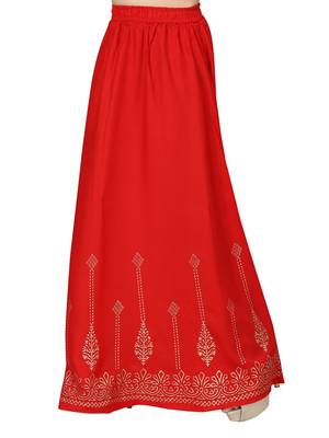 Red printed cotton kids-skirts 3