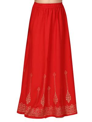 Red printed cotton kids-skirts 4