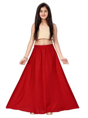 Maroon plain cotton kids-skirts 1