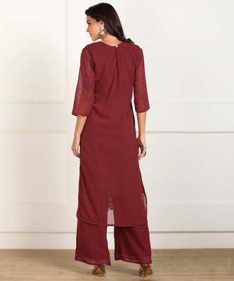 Maroon embroidered georgette chikankari-kurtis 2