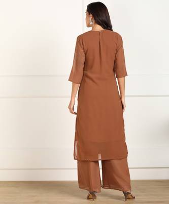 Brown embroidered georgette chikankari-kurtis 2