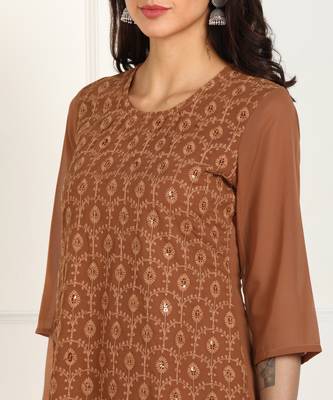Brown embroidered georgette chikankari-kurtis 4