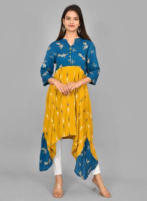 Aurish Flared Indigo Yellow Kurta 1