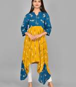 Aurish Flared Indigo Yellow Kurta