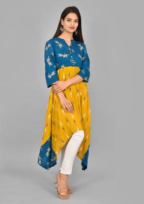Aurish Flared Indigo Yellow Kurta 2