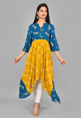 Aurish Flared Indigo Yellow Kurta 3