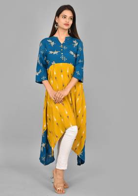 Aurish Flared Indigo Yellow Kurta 5