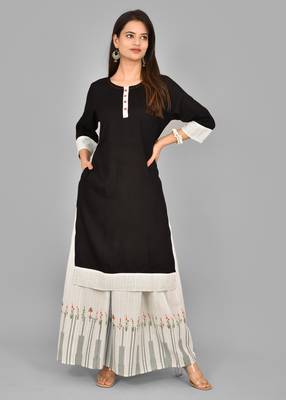 Aurish Black round neck Straight kurta and white Skirt 1