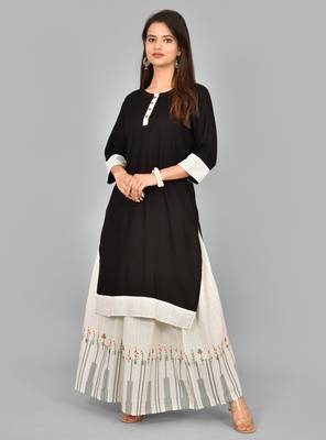 Aurish Black round neck Straight kurta and white Skirt 2