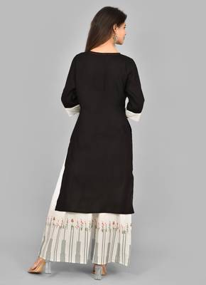 Aurish Black round neck Straight kurta and white Skirt 3