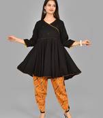 Aurish Traditional Black Kurta and Mustard Dhoti
