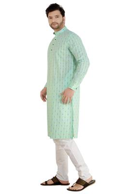 Green printed cotton kurta-pajama 2