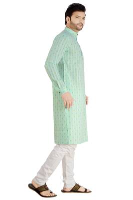 Green printed cotton kurta-pajama 3