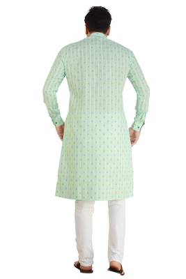 Green printed cotton kurta-pajama 4