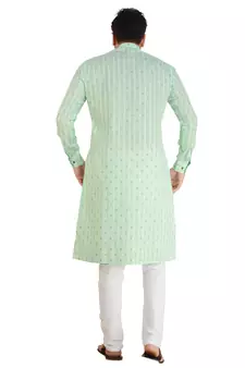 Green printed cotton kurta-pajama