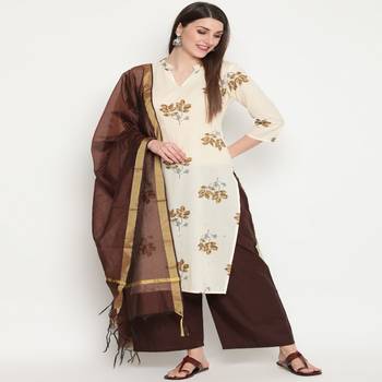 Beige printed cotton kurta-sets 1
