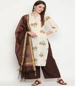 Beige printed cotton kurta-sets