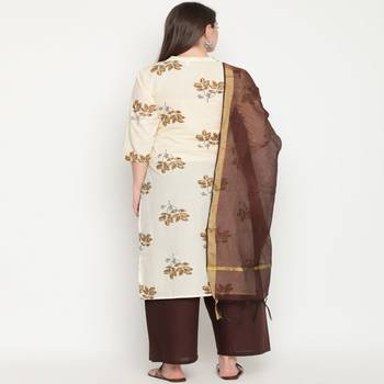 Beige printed cotton kurta-sets 2