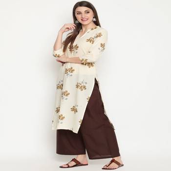 Beige printed cotton kurta-sets 3