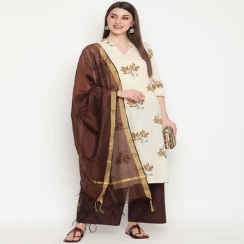 Beige printed cotton kurta-sets 4