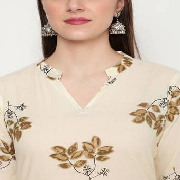 Beige printed cotton kurta-sets 5