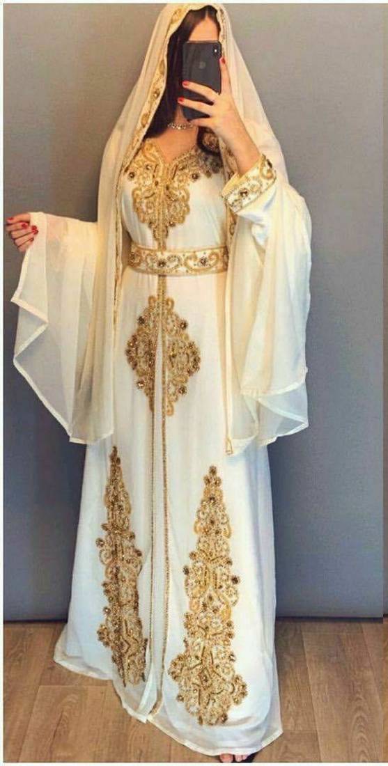 Dubai Moroccan Kaftan Farasha Abaya Zari Works Hand Beaded Full Sleeve Dress.
