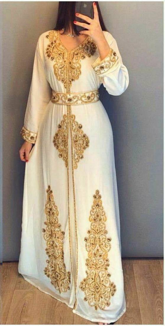 Dubai Moroccan Kaftan Farasha Abaya Zari Works Hand Beaded Full Sleeve Dress.