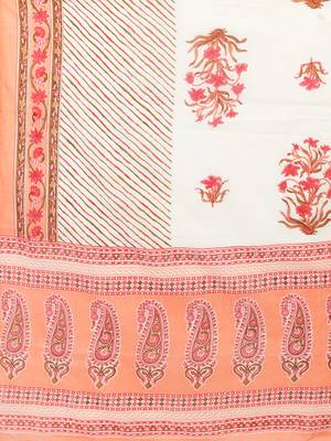 Print & Embroidered Anarkali Cotton Peach Stitched Kurta Pant With Dupatta 6