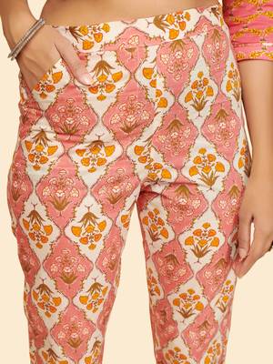 Printed & Hand Work Straight Cotton Pink Stitched Kurta With Pant 6