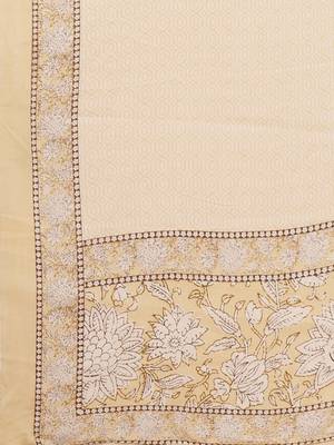 Printed & Embroidered Straight Cotton Beige Stitched Kurta Pant With Dupatta 6
