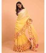 Suta Women Yellow Pure Cotton Saree With Polka Printed Ruffle Border