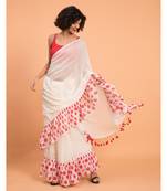 Suta Women White Pure Cotton Saree With Polka Printed Ruffle Border