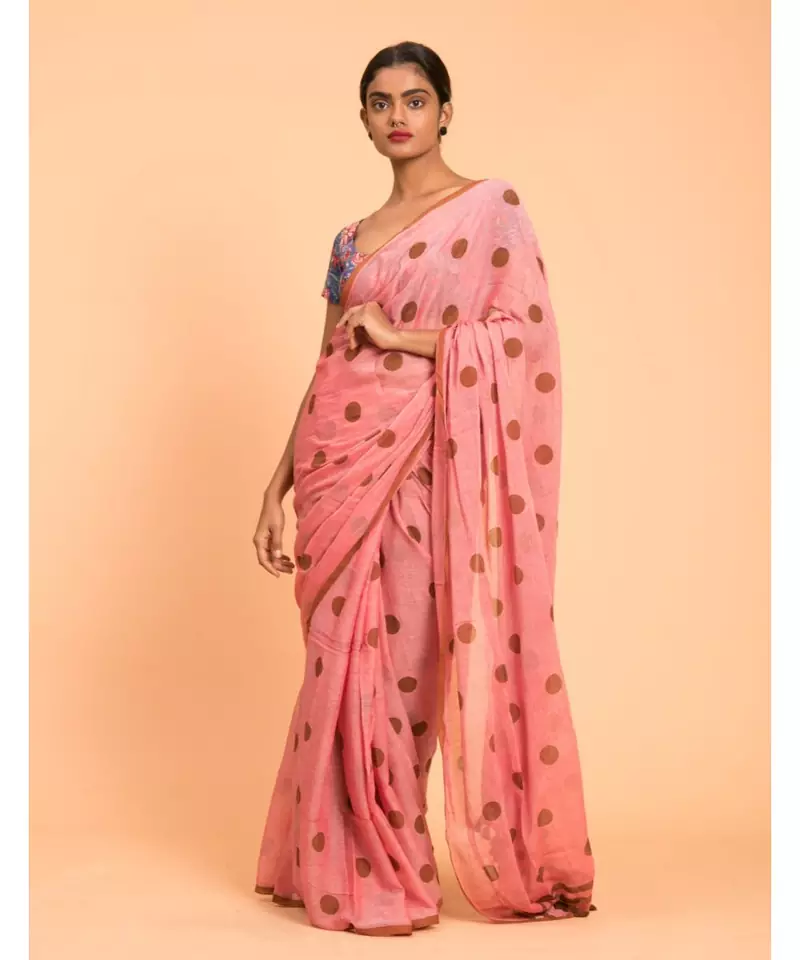Suta Women Red Polka Printed Pure Cotton Saree