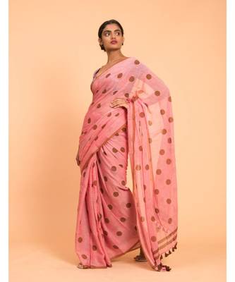 Suta Women Red Polka Printed Pure Cotton Saree 4