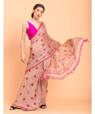 Suta Women Beige Polka Printed Pure Cotton Saree 1